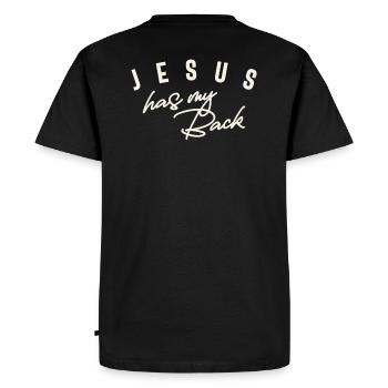 Jésus a mon dos citation chrétienne inspirante - T-shirt Premium bio Homme - noir - Dos - Nico (187cm)