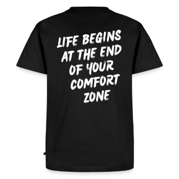 Life begins at the end of your comfort zone - Men's Premium Organic T-Shirt - black - Back - Nico (187cm)