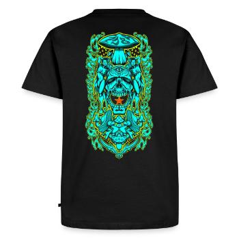 Psychedelic Skull Portal – Occult Mushroom Vision - Men's Premium Organic T-Shirt - black - Back - Nico (187cm)