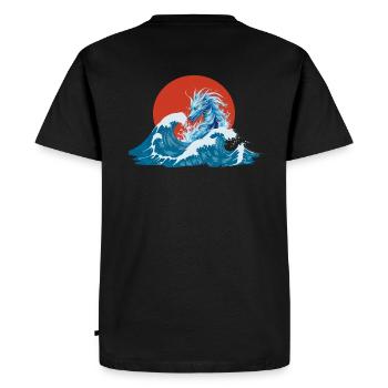 Back Print Japanese Dragon Blue China Asia - Men's Premium Organic T-Shirt - black - Back - Nico (187cm)