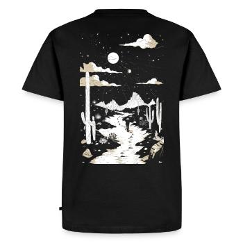 Chemin à travers le désert avec empreintes de pas et cactus - T-shirt Premium bio Homme - noir - Dos - Nico (187cm)