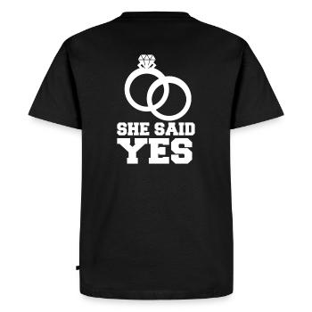 Conception de mariage de fiançailles - T-shirt Premium bio Homme - noir - Dos - Nico (187cm)