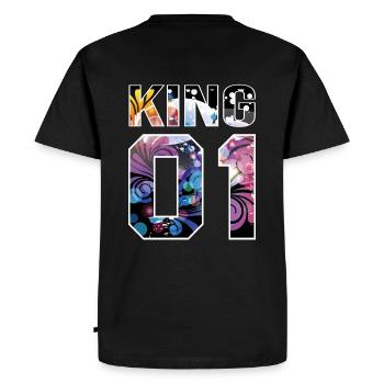 King Queen - King motif floral moderne - T-shirt Premium bio Homme - noir - Dos - Nico (187cm)