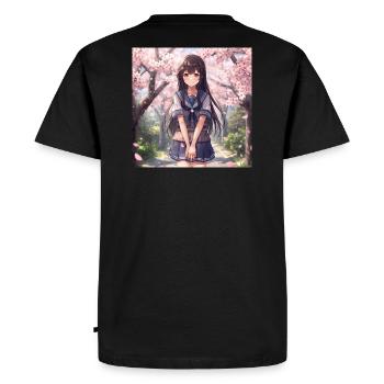 Cherry blossoms schoolgirl - Men's Premium Organic T-Shirt - black - Back - Nico (187cm)