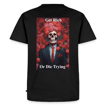 Devenir riche ou mourir en essayant - T-shirt Premium bio Homme - noir - Dos - Nico (187cm)
