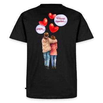 Heureux ensemble – Illustration romantique à l’aquarelle - T-shirt Premium bio Homme - noir - Dos - Nico (187cm)