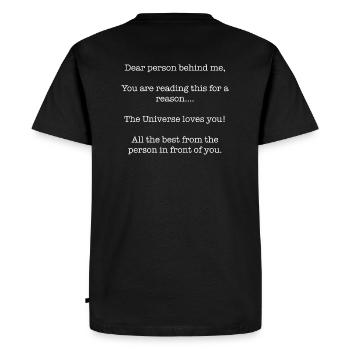 L’univers vous aime - T-shirt Premium bio Homme - noir - Dos - Nico (187cm)