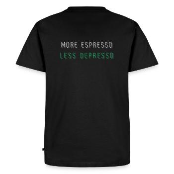 More Espresso Less Depresso - Männer Premium Bio T-Shirt - Schwarz - Hinten - Nico (187cm)