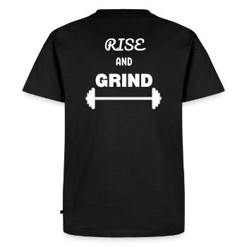 GYM QUOTE T-SHIRT RISE AND GRIND - Men's Premium Organic T-Shirt - black - Back - Nico (187cm)