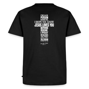 Chère personne derrière moi - Jésus t’aime - T-shirt Premium bio Homme - noir - Dos - Nico (187cm)
