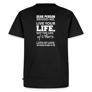 Chère personne derrière moi - Motiver la convivialité - T-shirt Premium bio Homme - noir - Dos - Nico (187cm)