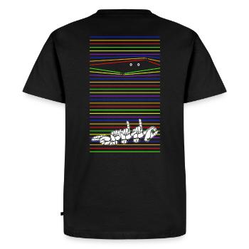 HALLO - with German sign language BACKPRINT - Men's Premium Organic T-Shirt - black - Back - Nico (187cm)