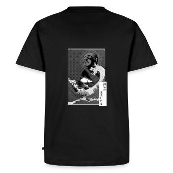 Buddha and tsunami on a temple - Men's Premium Organic T-Shirt - black - Back - Nico (187cm)