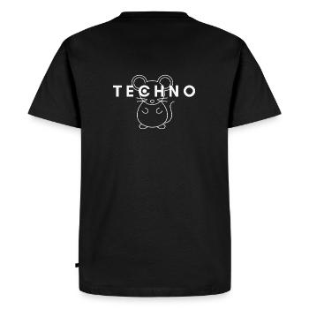 Techno Maus im Bassrausch – Festival Rave Look - Men's Premium Organic T-Shirt - black - Back - Nico (187cm)