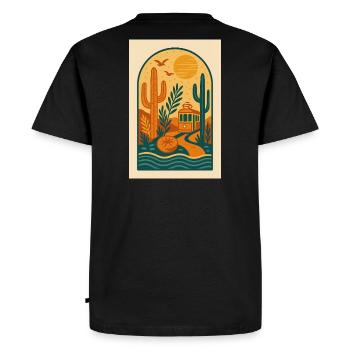Desert drift – Tramway rétro dans les dunes - T-shirt Premium bio Homme - noir - Dos - Nico (187cm)