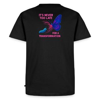 Neon Butterfly – It's Never Too Late - Men's Premium Organic T-Shirt - black - Back - Nico (187cm)