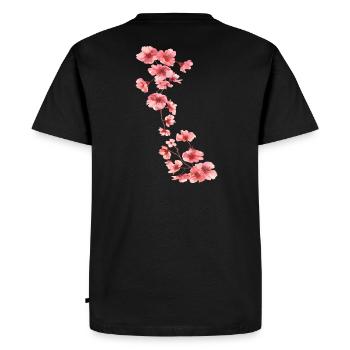 Sakura - Japanese cherry blossom - Men's Premium Organic T-Shirt - black - Back - Nico (187cm)