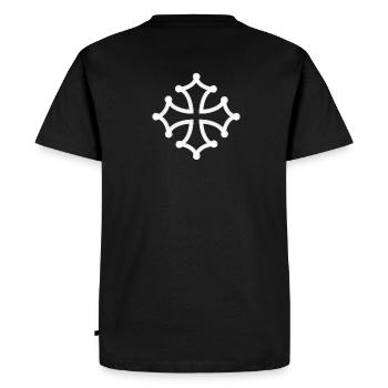 croix occitane 3D blanche - T-shirt Premium bio Homme - noir - Dos - Nico (187cm)