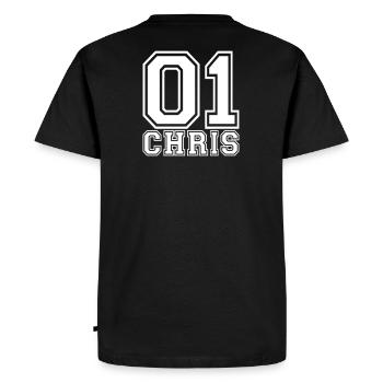 Chris - Nom - T-shirt Premium bio Homme - noir - Dos - Nico (187cm)