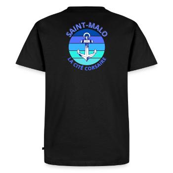 Saint-Malo, Bretagne, la cité Corsaire - T-shirt Premium bio Homme - noir - Dos - Nico (187cm)