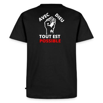 Poing revendicatif inspirant message de solidarité - T-shirt Premium bio Homme - noir - Dos - Nico (187cm)