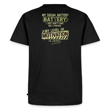 Zero Motivation Social Battery - Men's Premium Organic T-Shirt - black - Back - Nico (187cm)