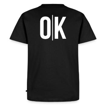 Clear OK Typo on Black - Men's Premium Organic T-Shirt - black - Back - Nico (187cm)