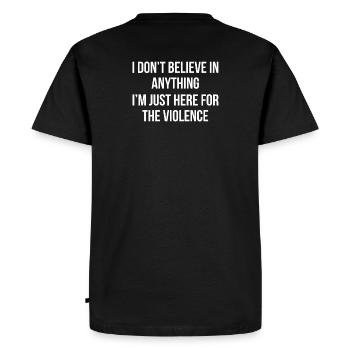 Black and white text statement - Men's Premium Organic T-Shirt - black - Back - Nico (187cm)