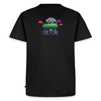 Neon Chameleon on Mushroom Rock - Men's Premium Organic T-Shirt - black - Back - Nico (187cm)
