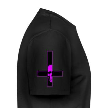 Croix retounée tête de mort violette - T-shirt Premium bio Homme - noir - Droite - Nico (187cm)