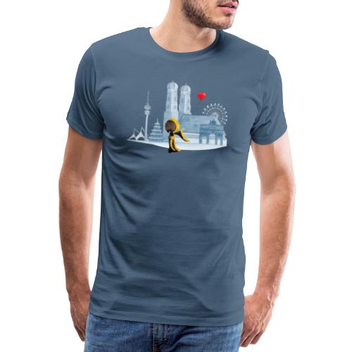 Skyline München mit Münchner Kindl und Herz - Männer Premium T-Shirt