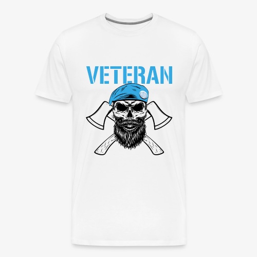 Veteran - Dödskalle med blå basker och yxor - Premium-T-shirt herr