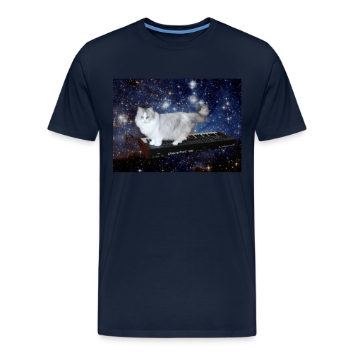 Cat on synthesizer in space p08 - Mannen Premium T-shirt