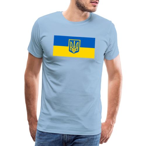 Ukraine Wappen auf Blau Gelb Flagge - Männer Premium T-Shirt