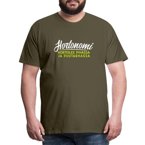 Hortononomi hortoilee pihassa ja puutarhassa - Miesten premium t-paita