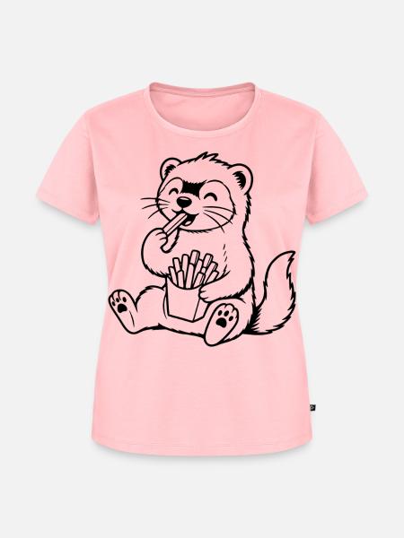 Frettchen isst Pommes - Frauen Premium Bio T-Shirt - Rosa