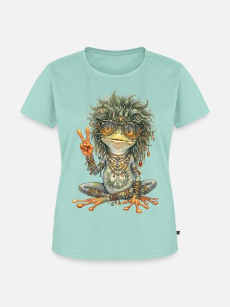 Aquarell-Design: Hippie-Frosch mit Peace-Zeichen - Frauen Premium Bio T-Shirt - Mint 