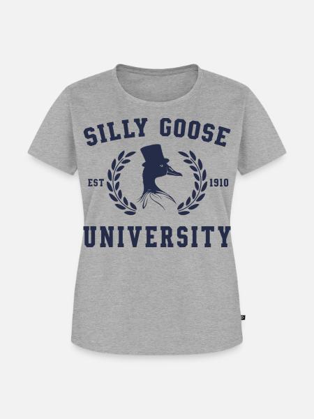 Goose University Wappen Tee - Frauen Premium Bio T-Shirt - Grau meliert