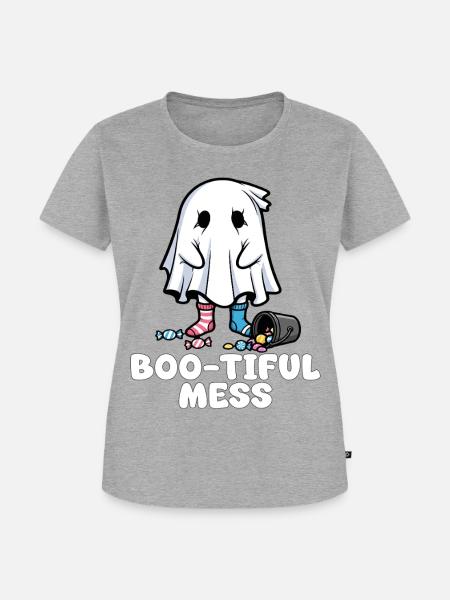 BOO-TIFUL CHAOS - GHOST HALLOWEEN - Frauen Premium Bio T-Shirt - Grau meliert
