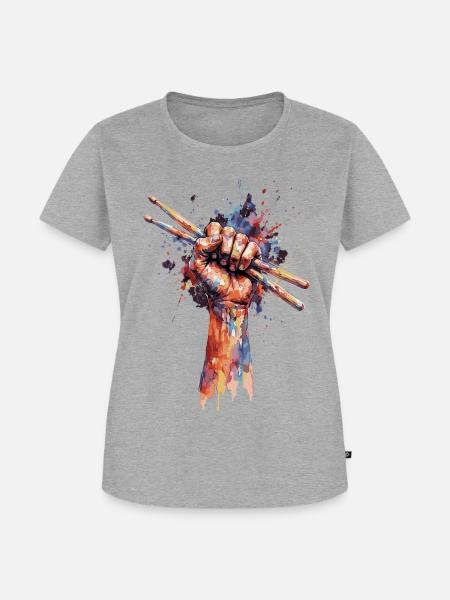 Schlagzeuger | Faust mit Drumsticks - Frauen Premium Bio T-Shirt - Grau meliert