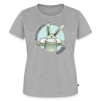 Janosch Hase Don't Forget To Smile - Frauen Premium Bio T-Shirt - Grau meliert - Vorne - AI Model Female 172 dark (172cm)
