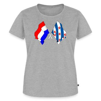 Flagge der Niederlande, Friesland gekreuzt - Frauen Premium Bio T-Shirt - Grau meliert - Vorne - AI Model Female 172 dark (172cm)