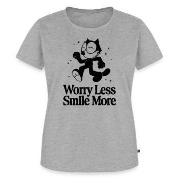 Felix The Cat Grinsender Felix Mit Spruch Smile - Frauen Premium Bio T-Shirt - Grau meliert - Vorne - AI Model Female 172 dark (172cm)