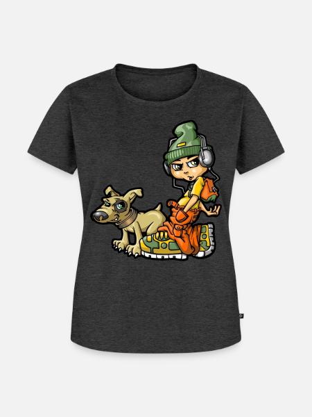 bboy und sein Hund - Frauen Premium Bio T-Shirt - Anthrazit meliert