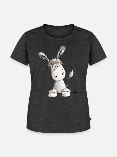 Fröhlicher Esel - Tier - Frauen Premium Bio T-Shirt - Anthrazit meliert