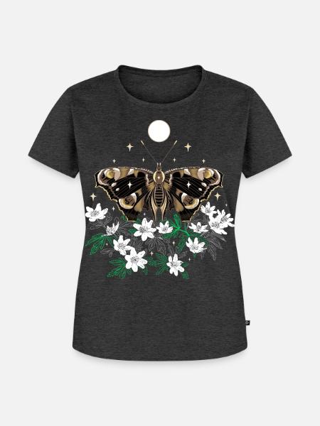 Motte Nachtfalter mit Buschwindröschen - Frauen Premium Bio T-Shirt - Anthrazit meliert