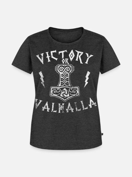 Victory or Valhalla - Frauen Premium Bio T-Shirt - Anthrazit meliert