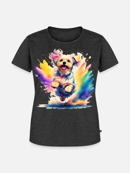 Malteserwelpe springt - Frauen Premium Bio T-Shirt - Anthrazit meliert