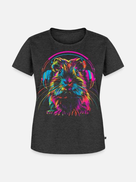 Neon-Meerschweinchen mit Kopfhörer - Frauen Premium Bio T-Shirt - Anthrazit meliert