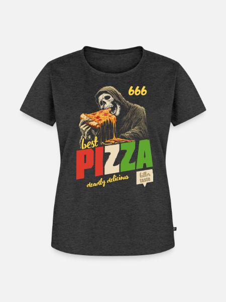 Grim Reaper Pizza - Frauen Premium Bio T-Shirt - Anthrazit meliert